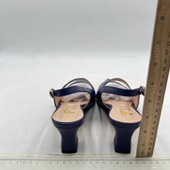 FYS Blue Low Heel Slingback Pearl Pointed Toe Pumps Buckle Slip On Dress Shoes - Picture 5 of 8